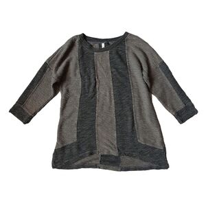 XCVI Striped Sweatshirt Drop Shoulder High Low Size S Brown